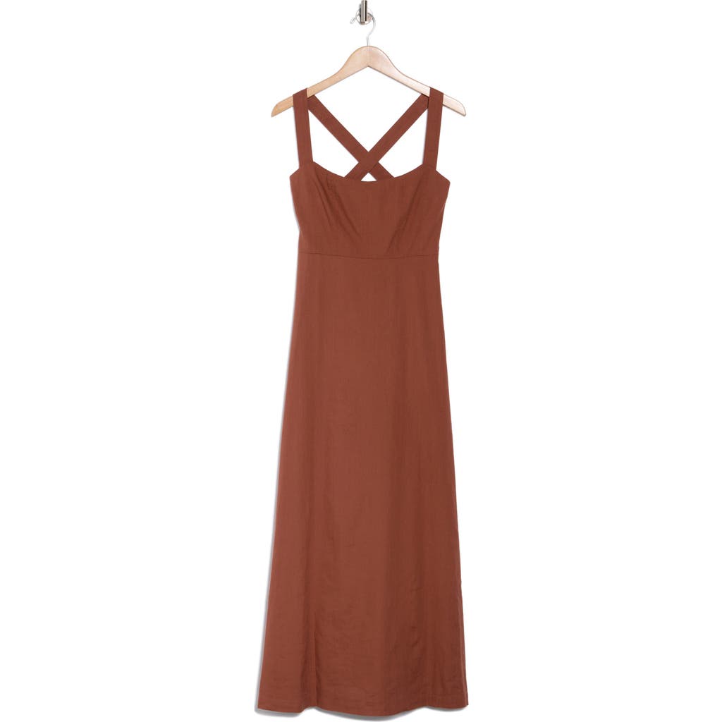Theory Seamed Linen Blend Maxi Dress In Terracotta