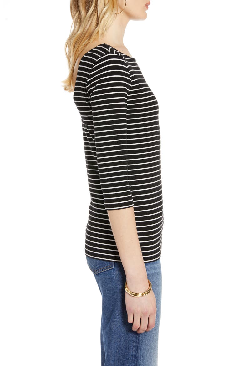 Scoop Back Knit Top, Alternate, color, BLACK- IVORY STRIPE