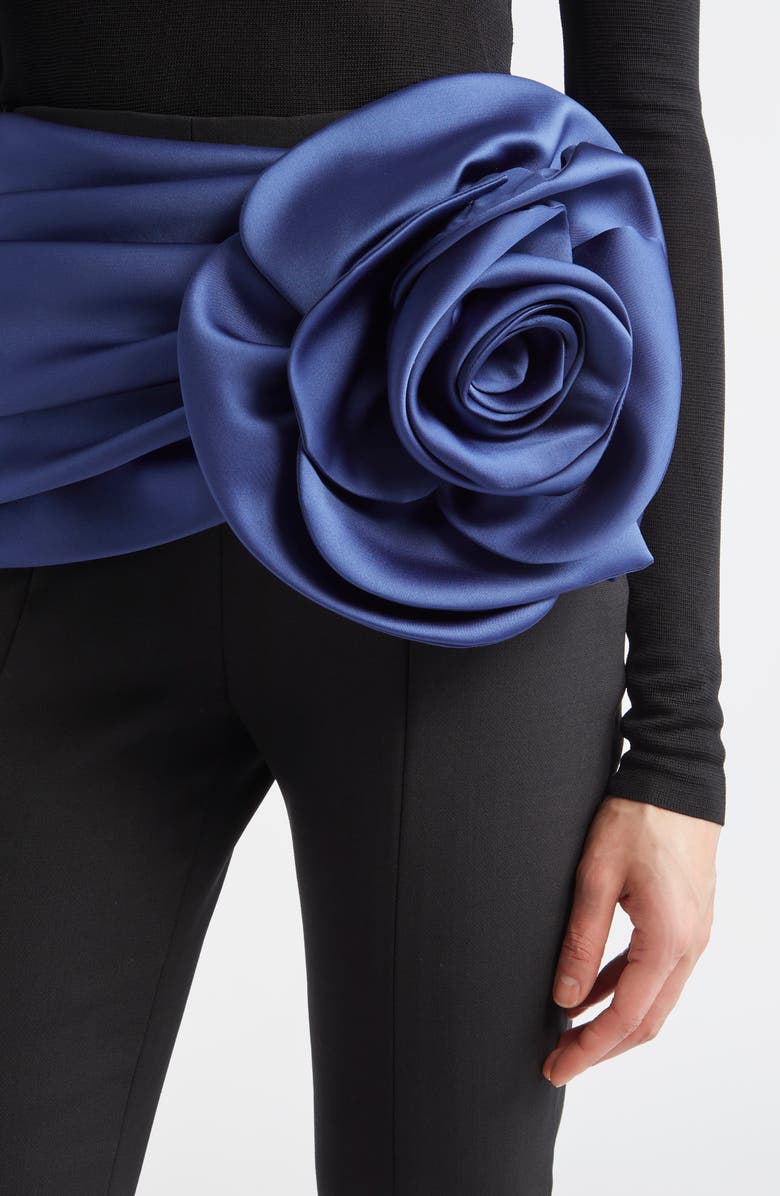 Carolina Herrera Rosette Sash Bootcut Pants, Alternate, color, Black Multi