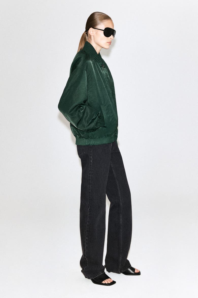 Gathered Nylon Bomber Jacket, Alternate, color, DARK GREEN