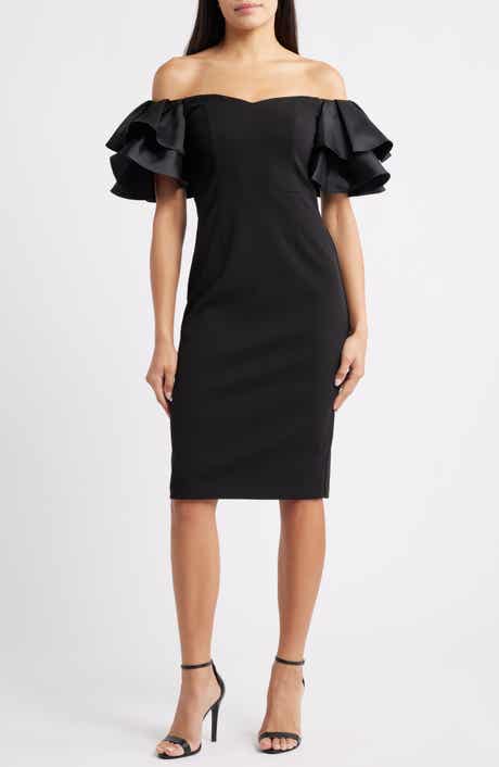 Eliza J Ruflle Sleeve Off the Shoulder Cocktail Sheath Dress