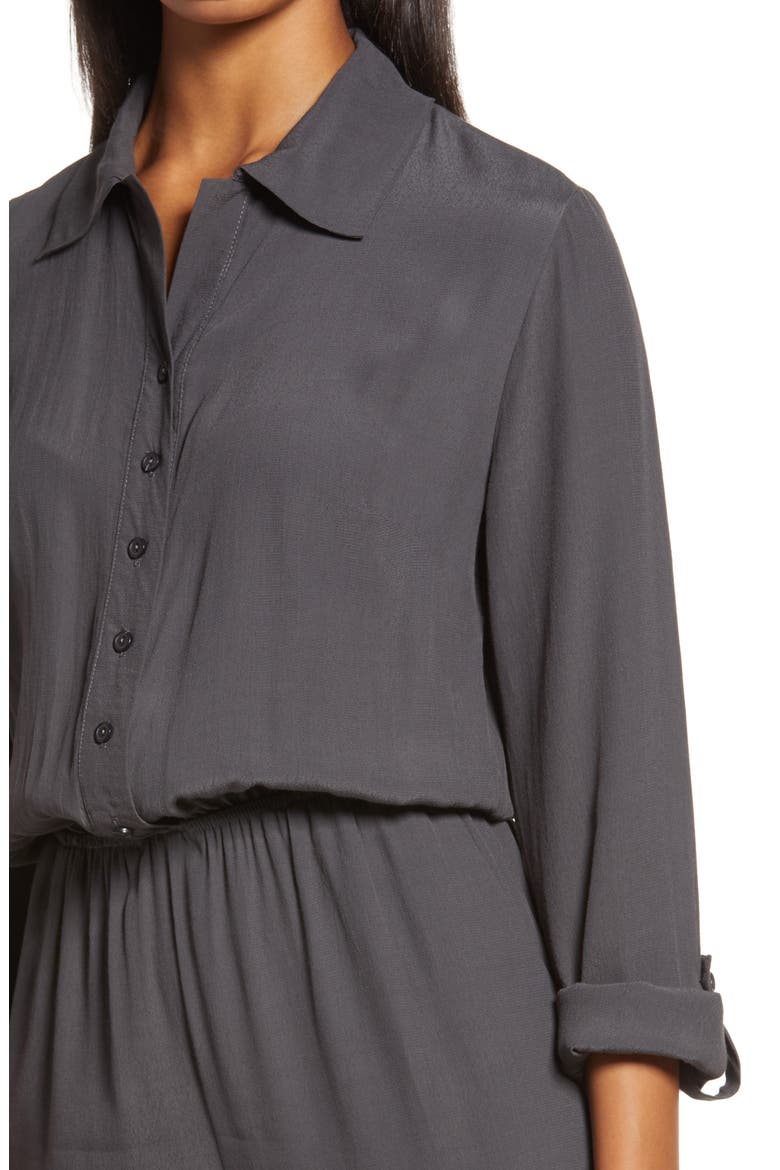 Long Sleeve Button Front Jumpsuit, Alternate, color, CHARCOAL