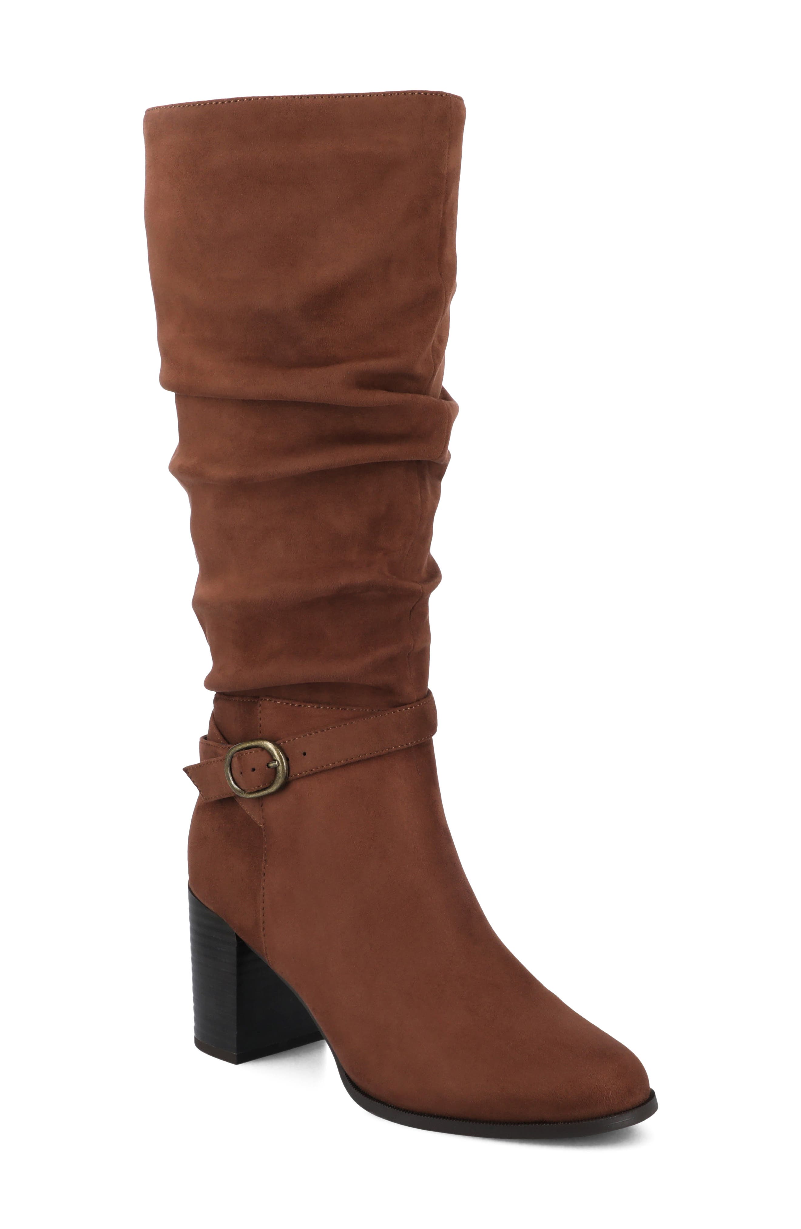 Fernanda Ruched Boot, Main, color, CHOCOLATE SUEDE