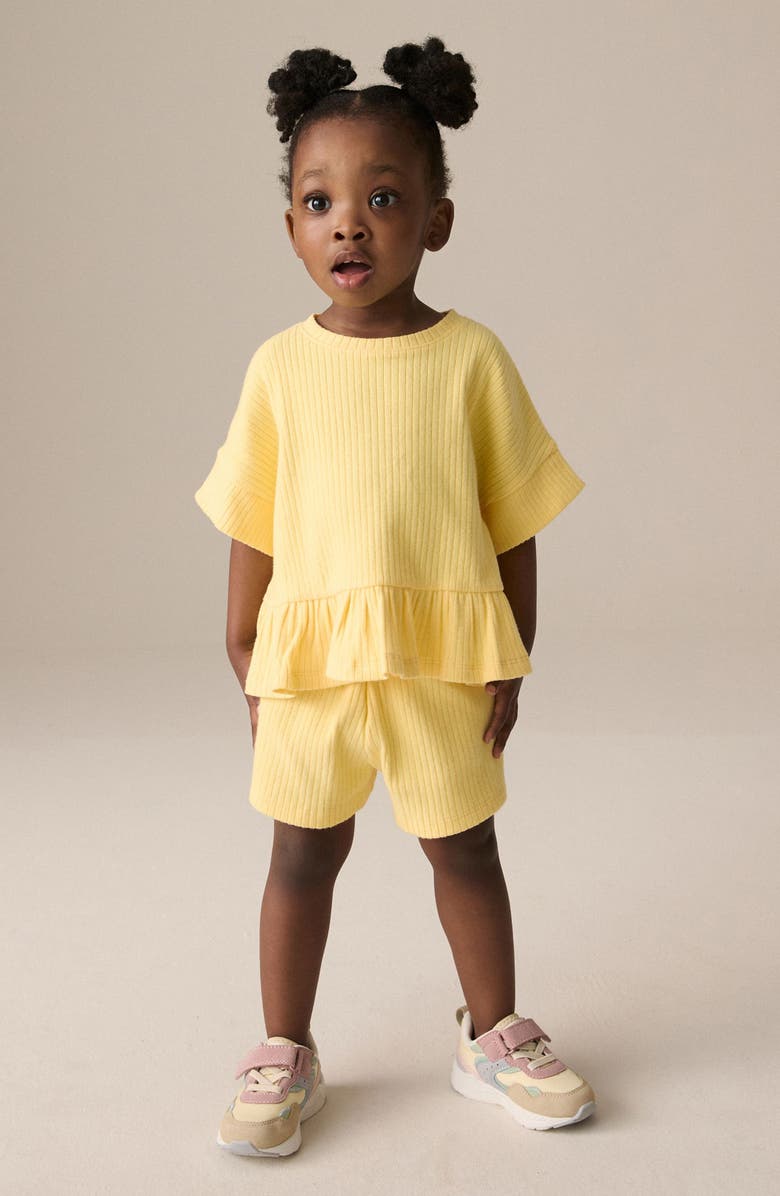 NEXT Kids' Peplum Cotton Rib T-Shirt & Shorts Set, Alternate, color, 