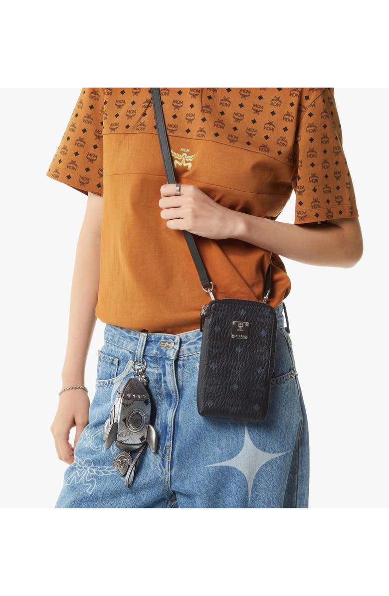 MCM Aren Phone Pouch in Visetos, Alternate, color, Black