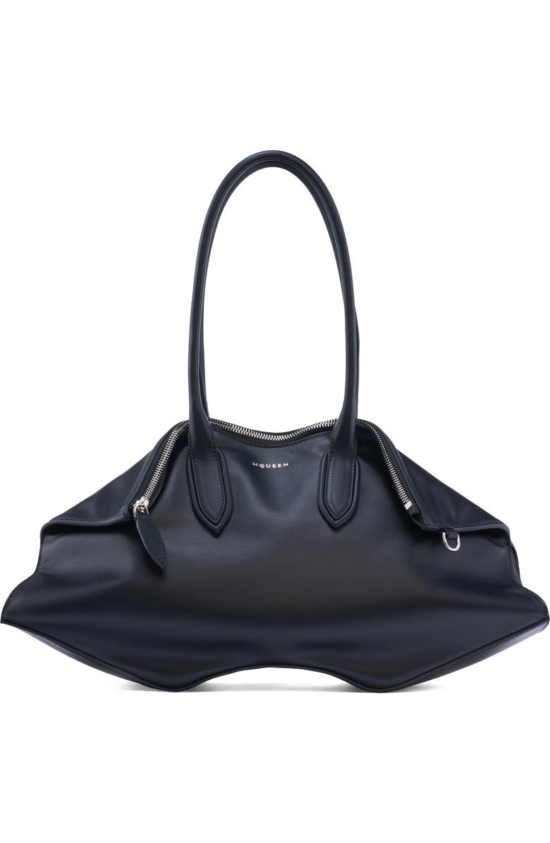 McQueen Small Manta Leather Handbag, Main, color, Black/ Silver