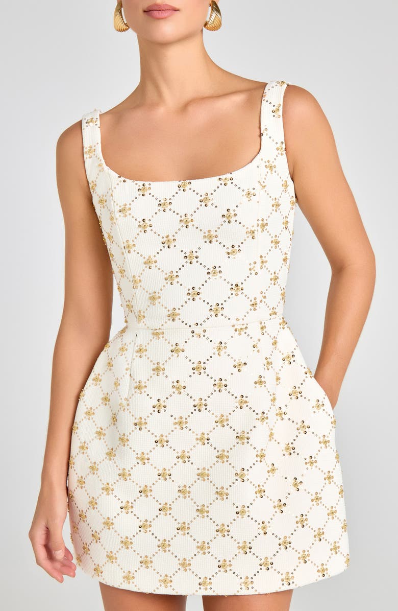 NADINE MERABI Sofia Diamond Print Cocktail Minidress, Alternate, color, Cream