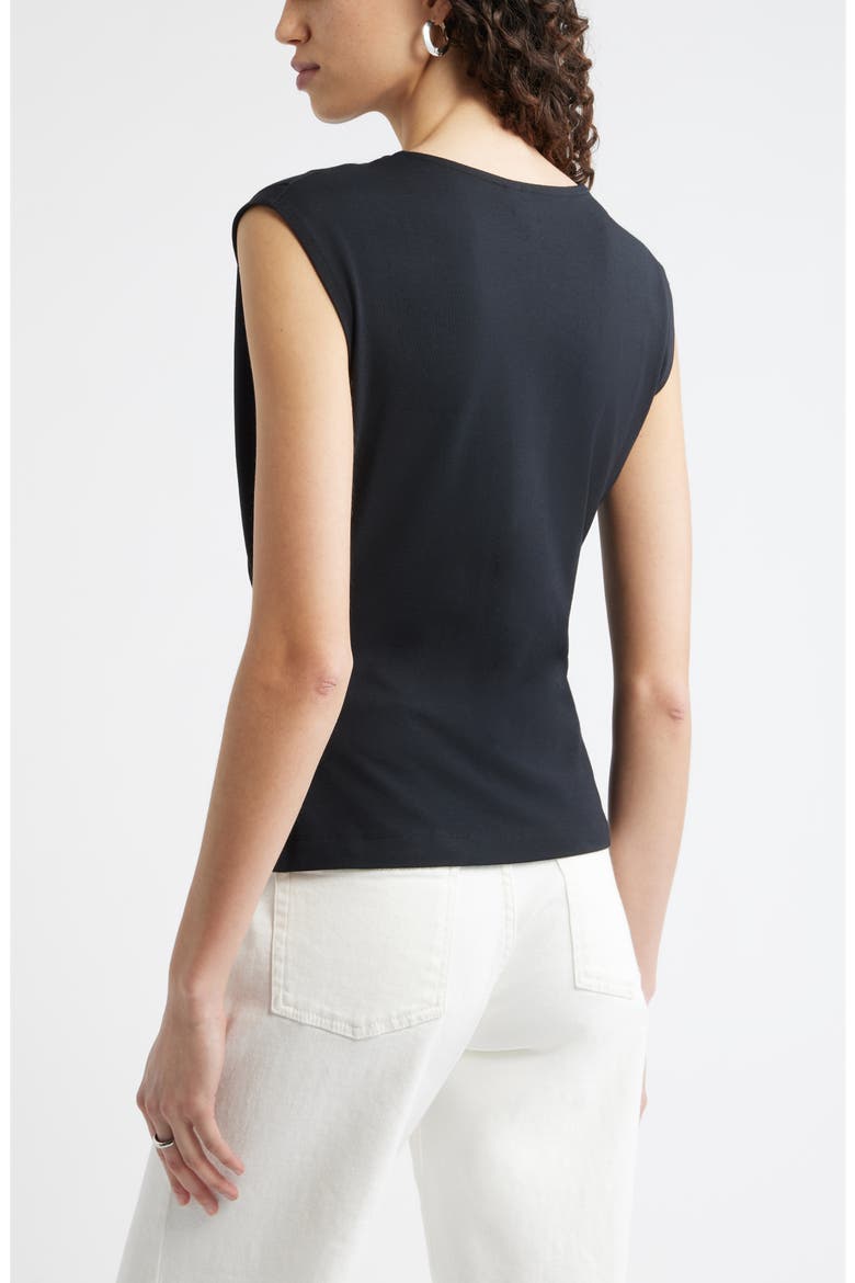 Pleated Faux Wrap Cap Sleeve Top, Alternate, color, BLACK