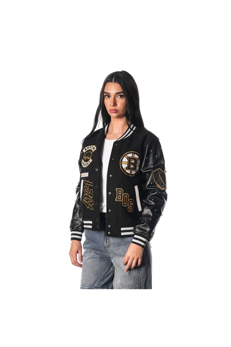 Women's The Wild Collective Black Boston Bruins Full-Snap Varsity  Jacket, Alternate, color, Black