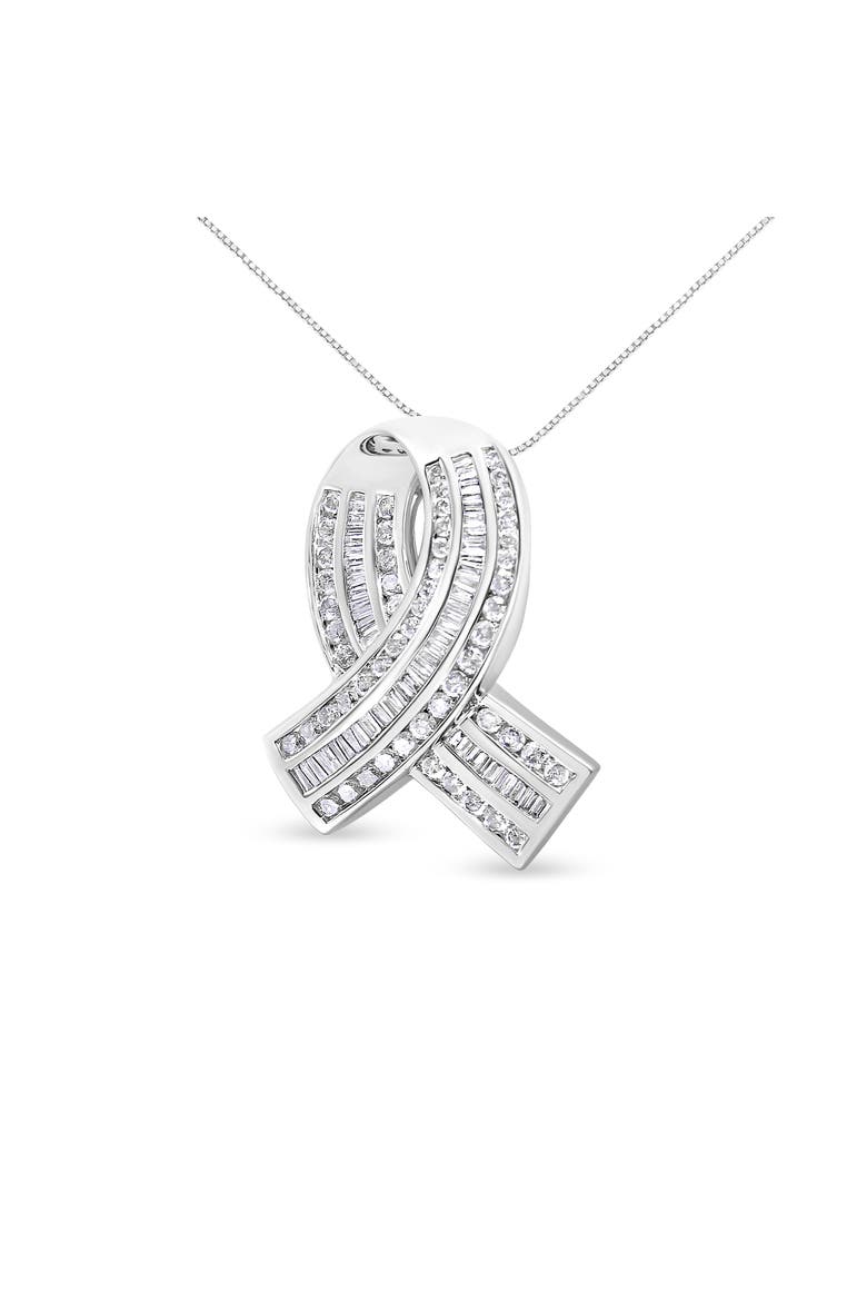 14K White Gold 2 5/8 Cttw Diamond Awareness Ribbon Pendant - Chain Not Included, Alternate, color, White