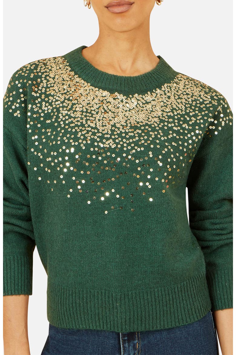 Relaxed Knitted Sequin Sweater, Alternate, color, Green