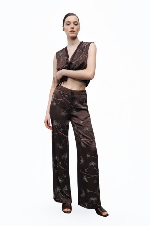Nocturne Beaded Embroidered Pants In Brown
