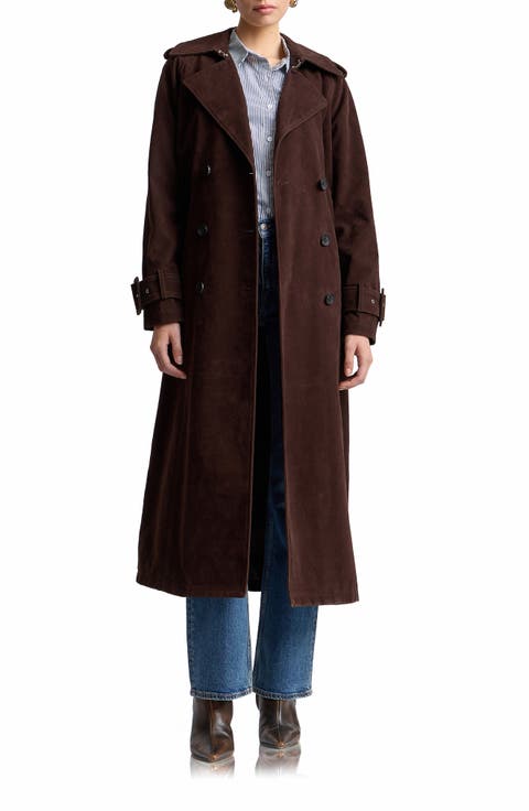 Double Breasted Faux Suede Trench Coat