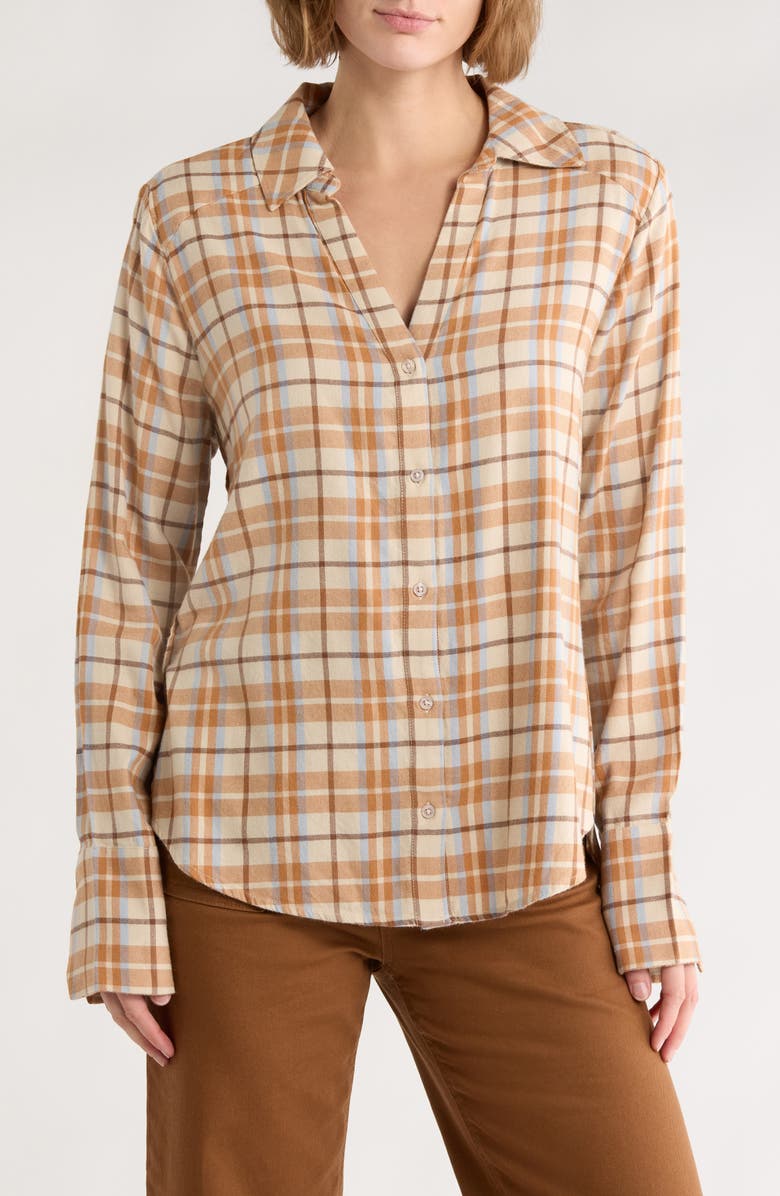 PAIGE Davlyn Plaid Button-Up Shirt, Main, color, Pearlescent Beige/ Blue Ice