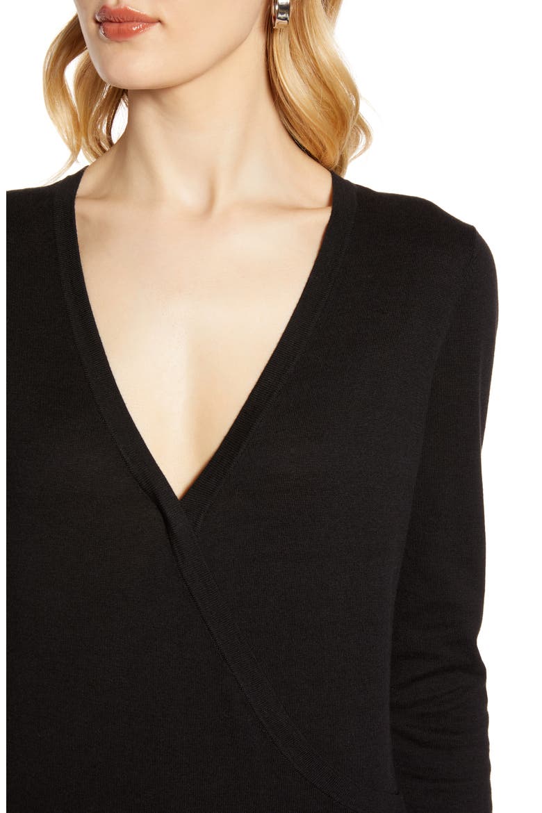 Faux Wrap Sweater, Alternate, color, BLACK