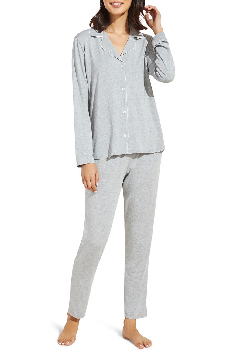 Gisele Slim Jersey Knit Pajamas, Main, color, HEATHER GREY/ SORBET PINK