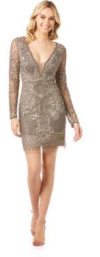 LARA New York Long Sleeve Beaded Cocktail Dress