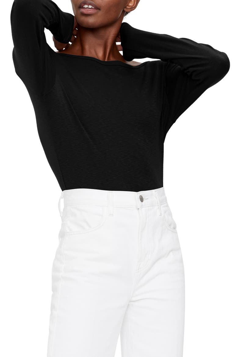 Winona Envelope Neck Long Sleeve Cotton Blend Top, Main, color, BLACK