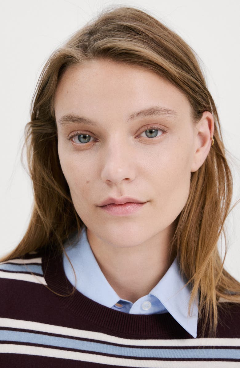 MANGO Stripe Crewneck Sweater, Alternate, color, Maroon