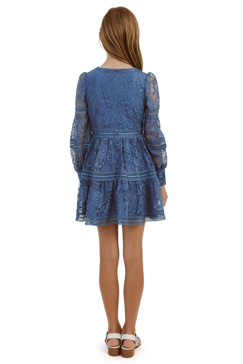 Kids' Venice Lace Long Sleeve Party Dress, Alternate, color, STEEL BLUE
