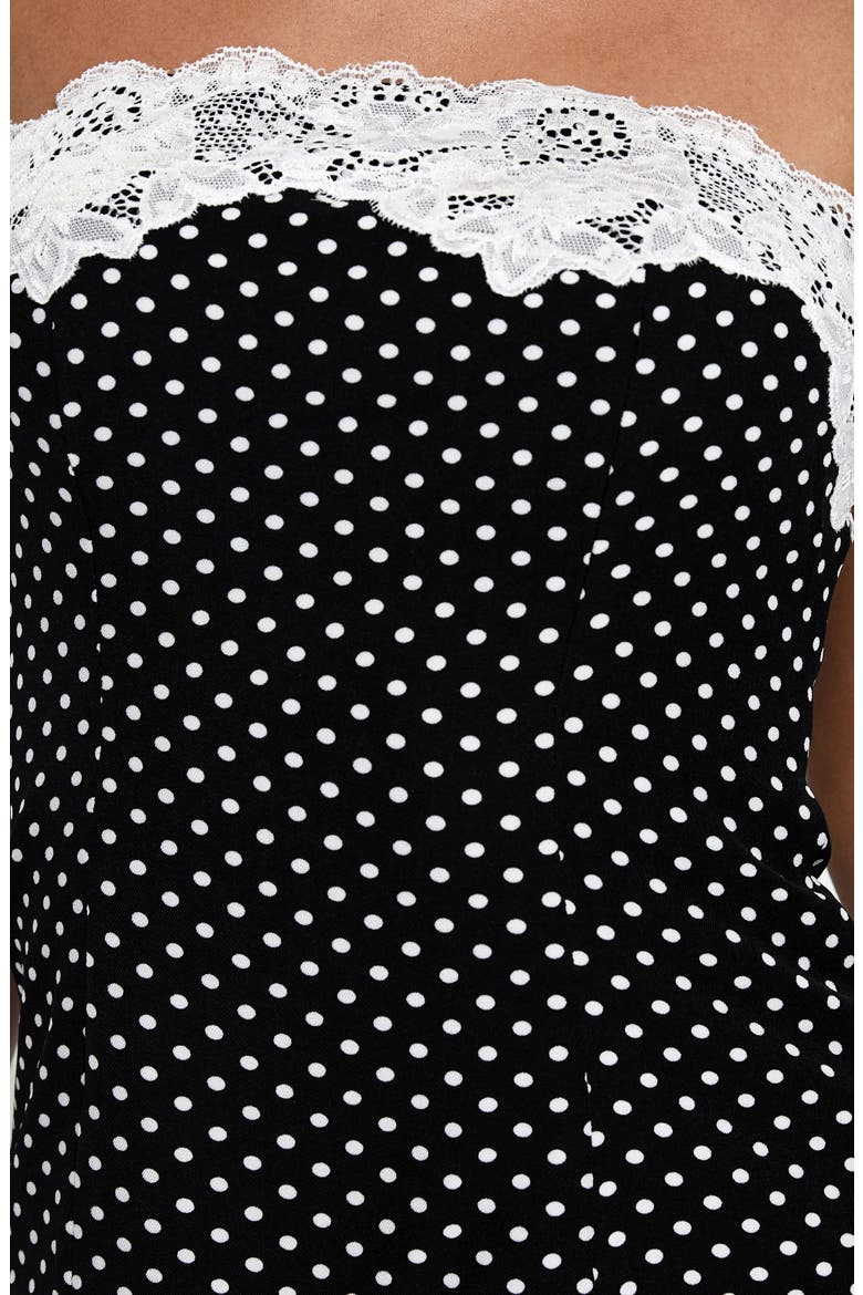 Ettore Lace Trim Polka Dot Strapless Top, Alternate, color, BLACK POLKA