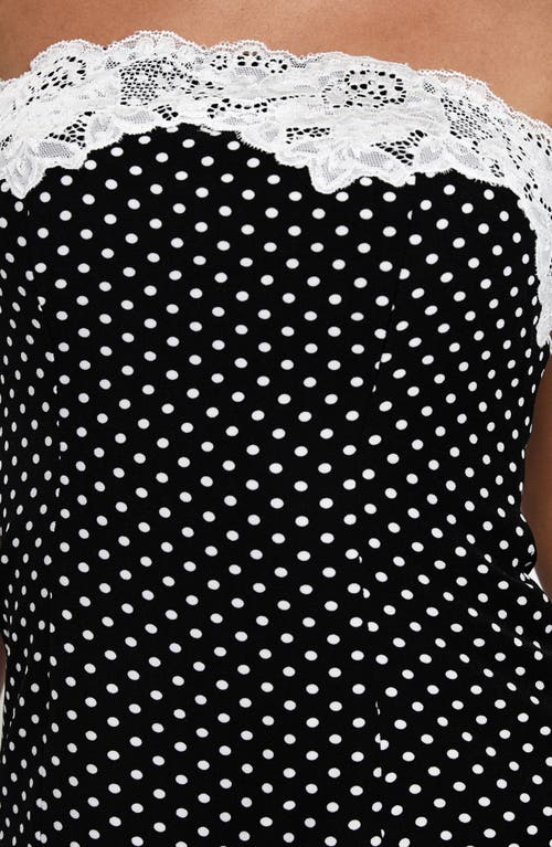 Princess Polly Ettore Lace Trim Polka Dot Strapless Top In Black