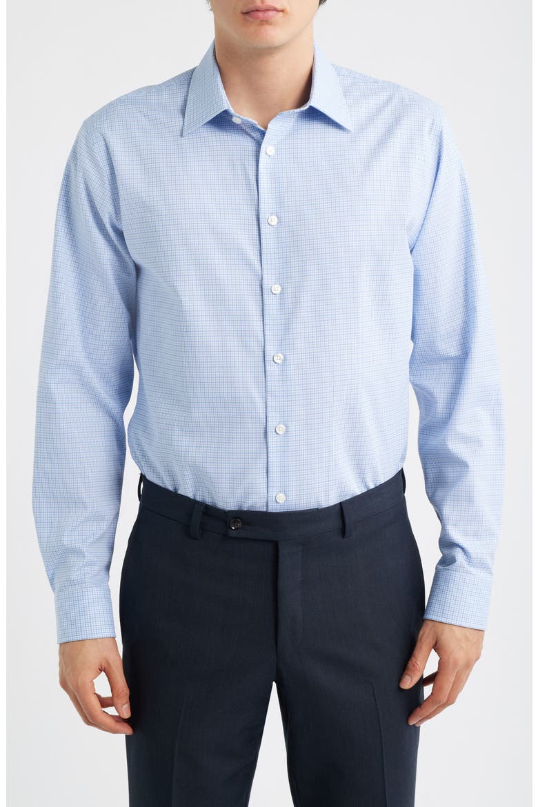 Trim Fit Premium Check Cotton Button-Up Shirt, Main, color, BLUE BONO PLAID