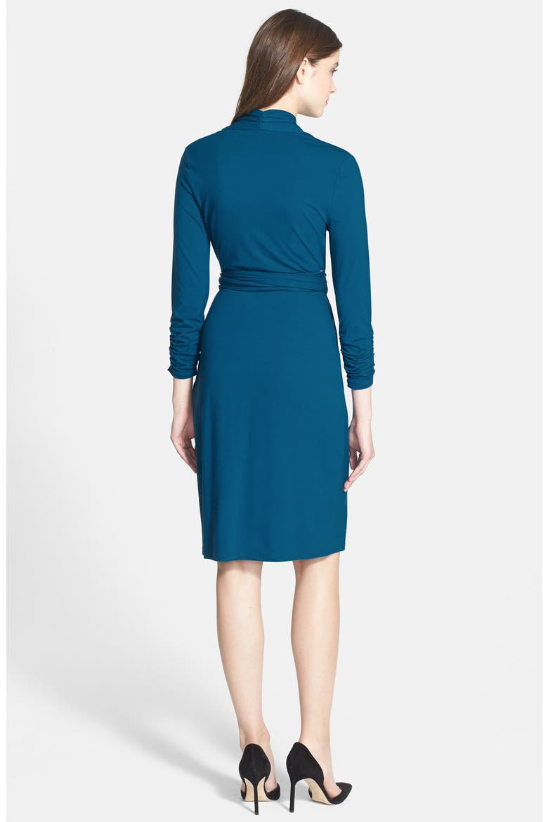 Ruched Sleeve Faux Wrap Dress, Alternate, color, SAPPHIRE