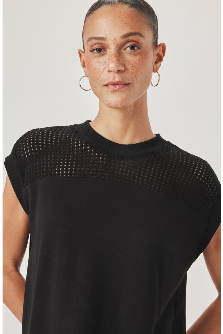 Jada Pointelle Cap Sleeve T-Shirt, Alternate, color, BLACK