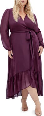 City Chic Instinct Long Sleeve Wrap Dress