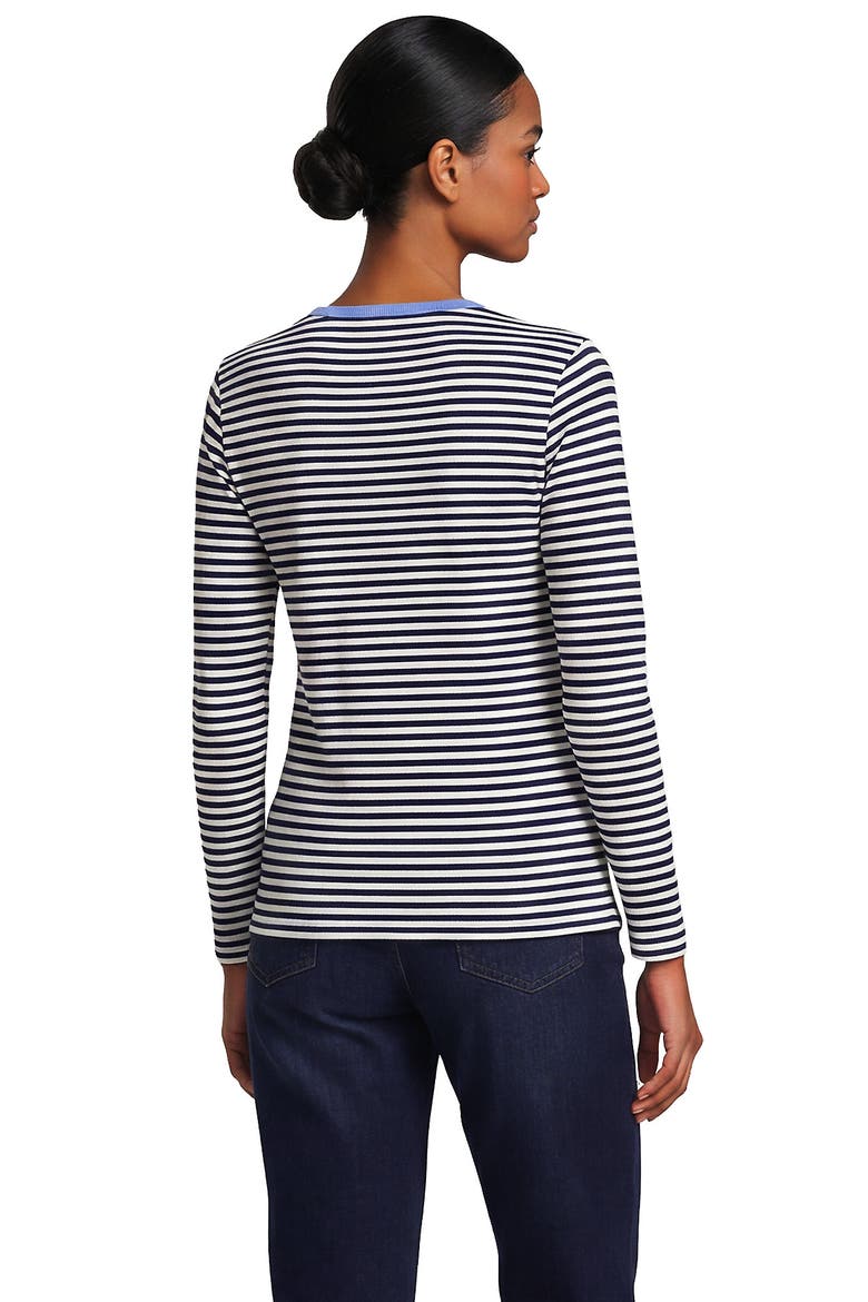Petite Long Sleeve Micro Rib T-Shirt, Alternate, color, Deep Sea Navy/White Stripe