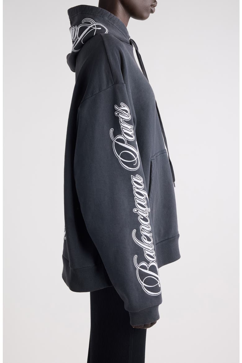 Oversize Logo Cotton Hoodie, Alternate, color, 6552 WASHED BLACK 2/ WHITE