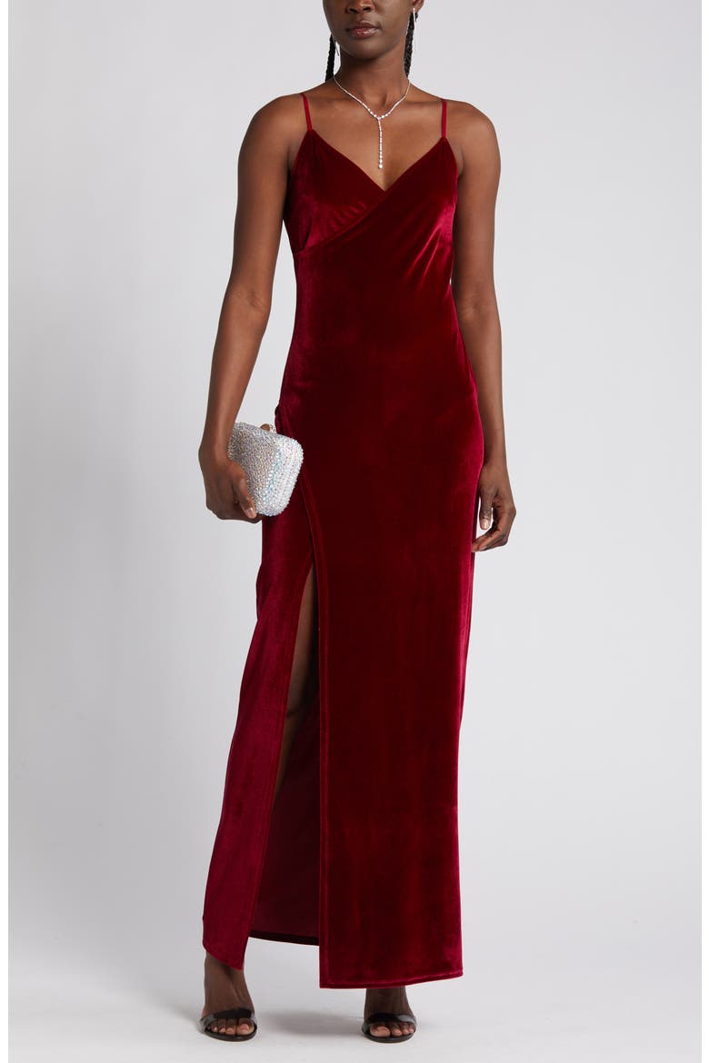 Debut Diva Velvet Gown, Main, color, BURGUNDY