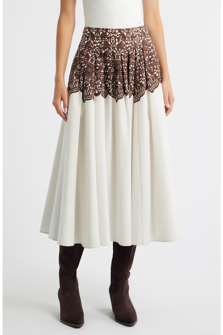 The Regency Pleated Maxi Skirt, Main, color, CREAM WITH WESTERN LACE PRINT