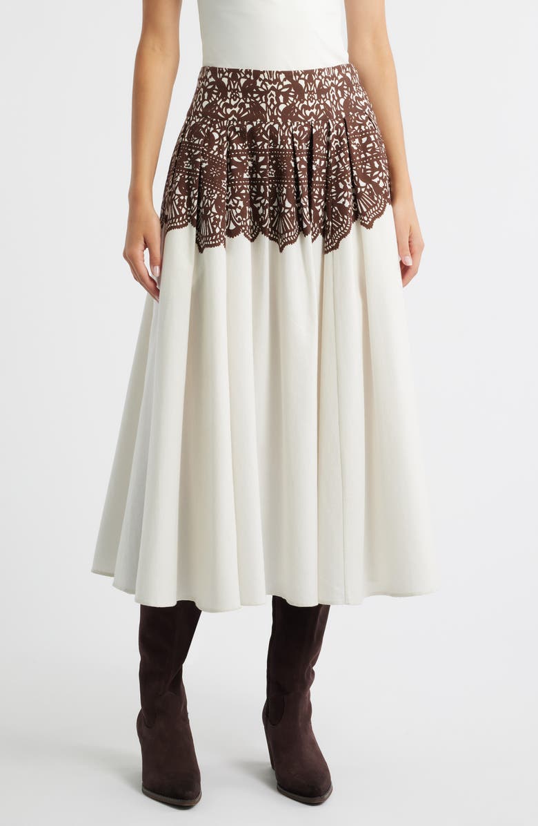 THE GREAT. The Regency Pleated Maxi Skirt, Main, color, Cream With Western Lace Print