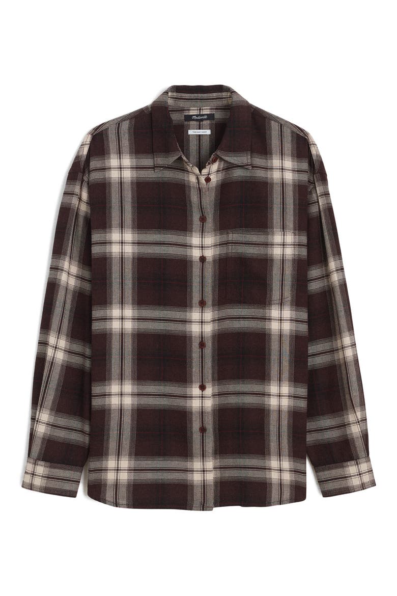 The Easy Plaid Flannel Button-Up Shirt, Alternate, color, DARK BROWN
