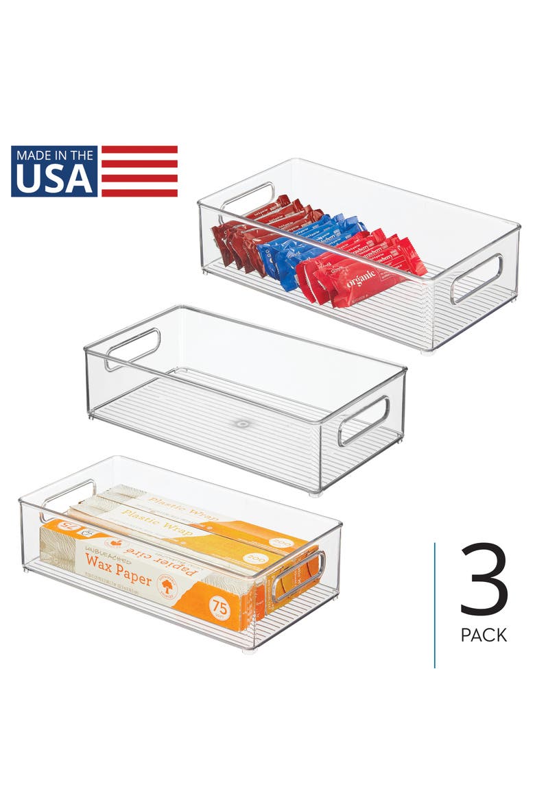 Plastic Stackable Fridge Bin with Handles, Set of 3, Clear, Made in USA, Alternate, color, Clear