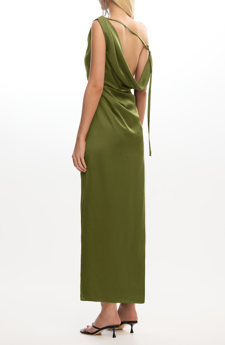 Significant Other Alyssa Pleated One-Shoulder Satin Gown, Alternate, color, Fern