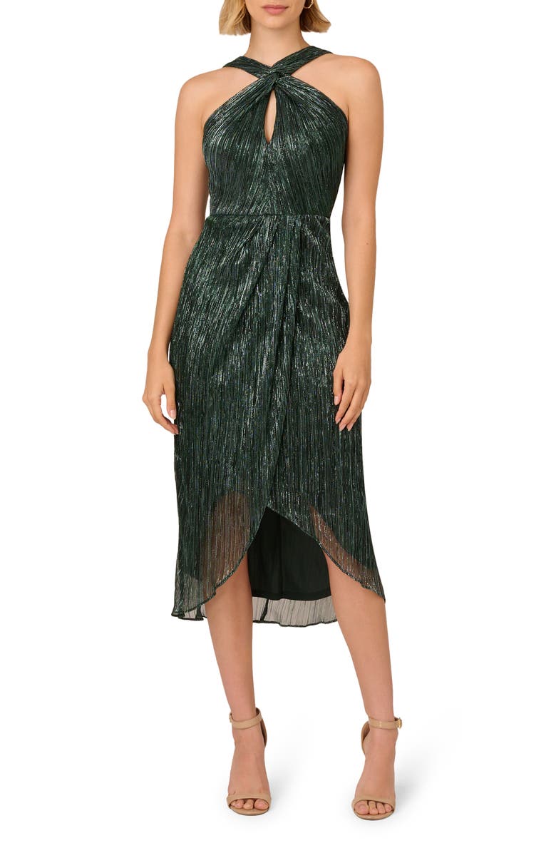 Adrianna Papell Metallic Plissé Cocktail Dress, Main, color, 