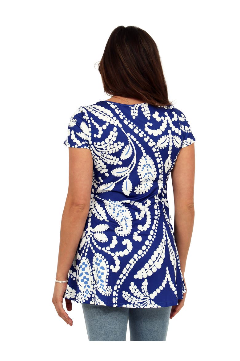 Basic Paisley Print V-Neck Short Sleeve Flared Tunic Top, Alternate, color, Blue Multi
