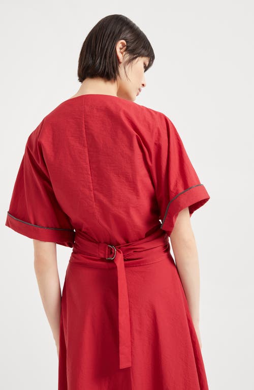 Brunello Cucinelli Cotton Poplin Wrap-over Blouse In Red