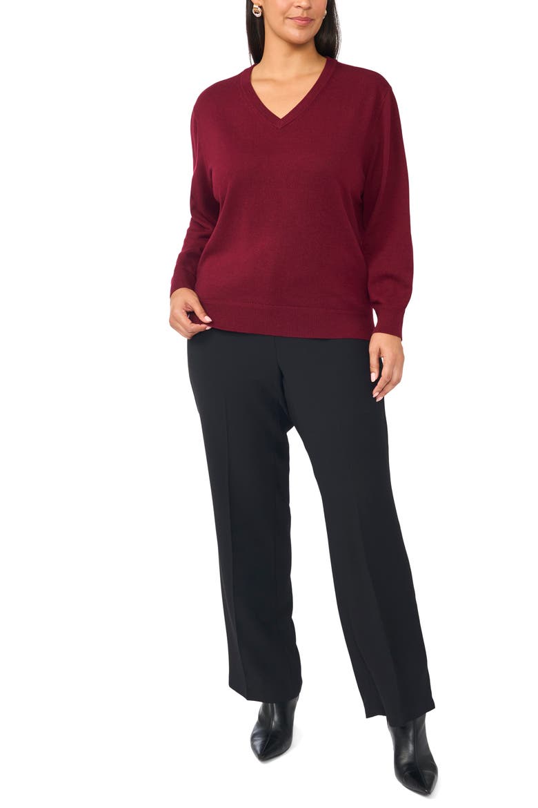 Racking Trim V-Neck Sweater, Alternate, color, BURNT CRANBERRY