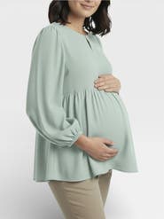 MOTHERHOOD MATERNITY Long Sleeve Empire Waist Keyhole Woven Blouse