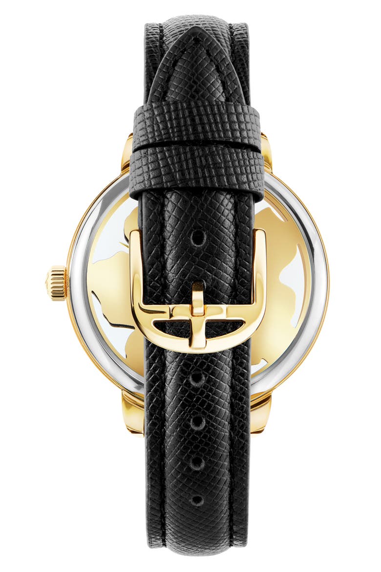 Lilabel Leather Strap Watch, 36mm, Alternate, color, GOLD/ BLACK/ BLACK