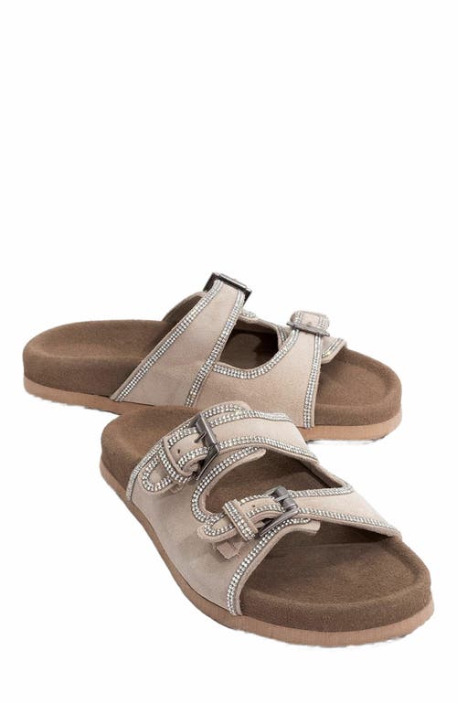 Forever & Always Shoes Allen Rhinestone Leather Slide Sandal in Beige Leather  product
