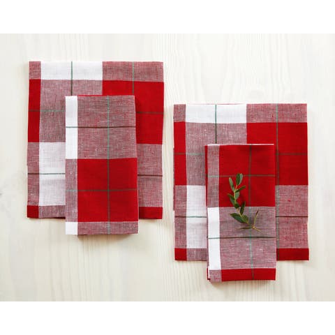 Linen Dinner Napkins - Very Merry Plaid, 18" x 18"