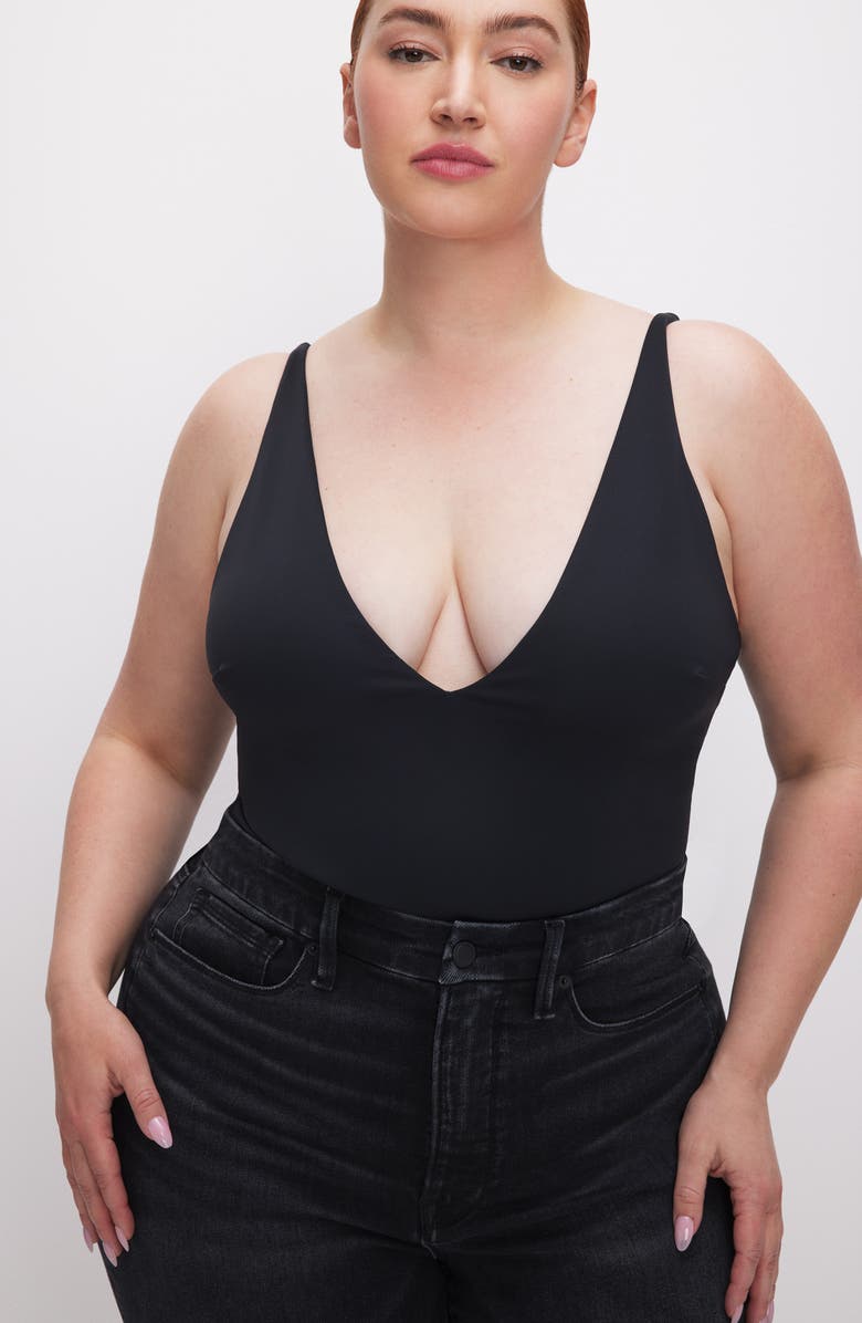 Good American Sculpting V-Neck Tank Bodysuit, Alternate, color, 