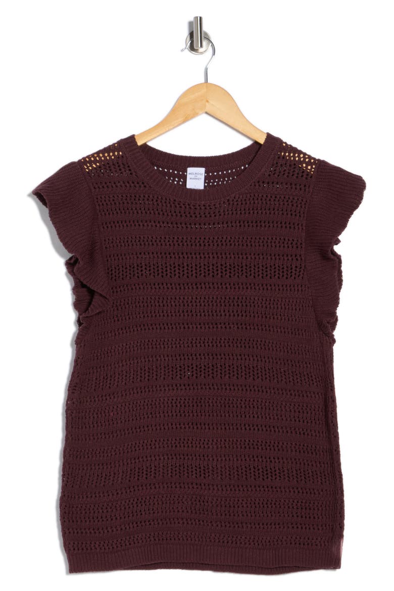 Flutter Sleeve Sweater, Alternate, color, BURGUNDY FUDGE
