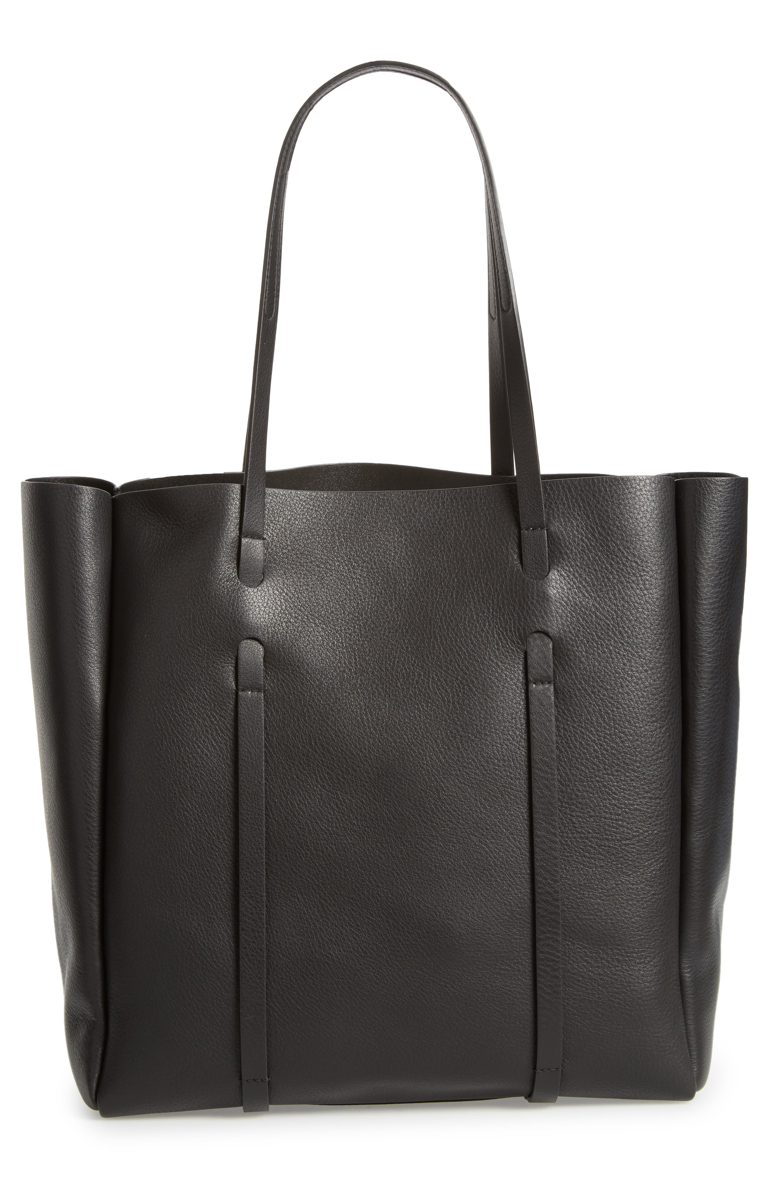 Small Everyday Calfskin Tote, Alternate, color, NOIR/ NOIR
