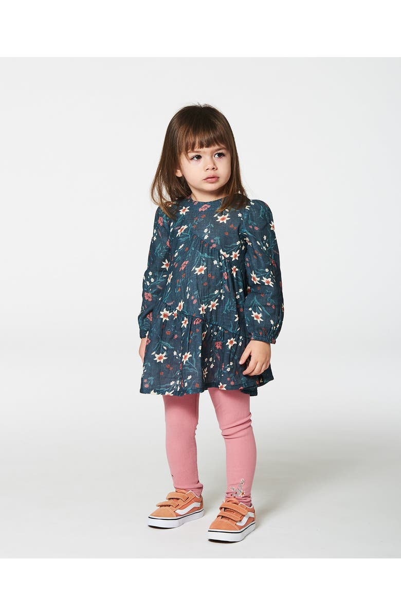 Deux par Deux Little Girl's Printed Muslin Long Top Teal With Flowers, Alternate, color, 